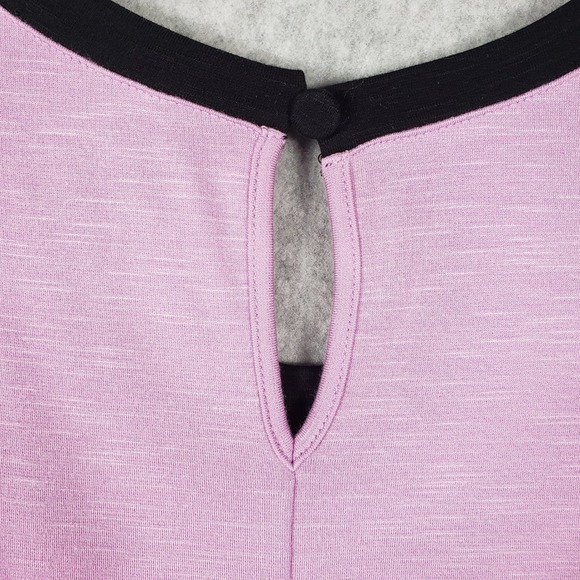 ELLE Lilac Purple Peplum Tank Top Black Trim Size L Keyhole Knit Coquette Chic - Picture 10 of 10